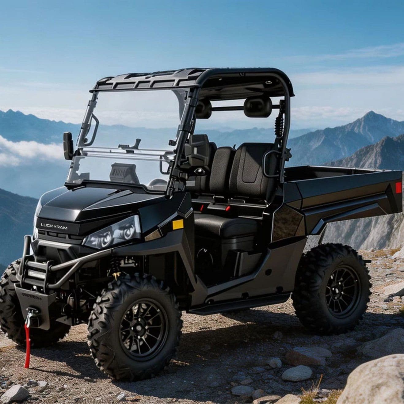 UTV eléctrico 4WD para Farm Ranch, neumáticos todoterreno de 14 pulgadas, plataforma volquete de 350kg